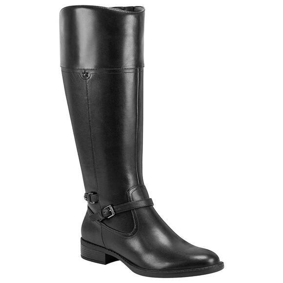 Easy Spirit Women's Black Leather Leigh Wide Calf Riding Boots - 5.5 - Black - Picture 1 of 5